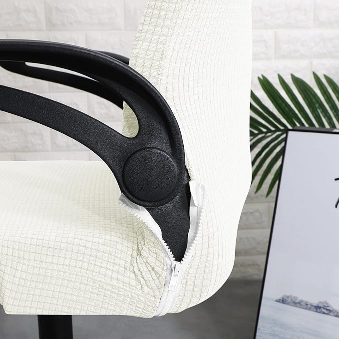 FORCHEER Ergonomic Office Chair Covers Set with Headrest Cover Water Repellent Managerial Chair Cover for Office Executive Chair，Ivory/Cream