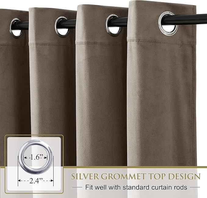 StangH 2 Panels Velvet Curtains Taupe Farmhouse Decor 96 inches Long, Super Soft Window Drapes Heat & Cold Blocking for Nursery Light Blocking for Kid Bedroom, W62 x L96