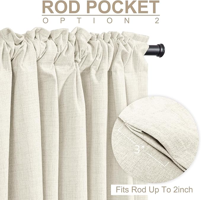 100% Blackout Shield Linen Blackout Curtains for Bedroom 84 Inches Long, Back Tab/Rod Pocket Living Room Drapes, Thermal Insulated Blackout Curtains 2 Panels Set, 50" W x 84" L, Cream Linen