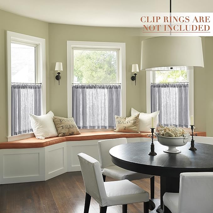 RV Curtains for Camper Door Windows Grey Linen Woven Privacy Sheer Blinds Shade Rod Pocket Short Curtains for Bedroom Small Bathroom Kitchen Basement Window Treatments Set of 2 Panels 36 Inch Length