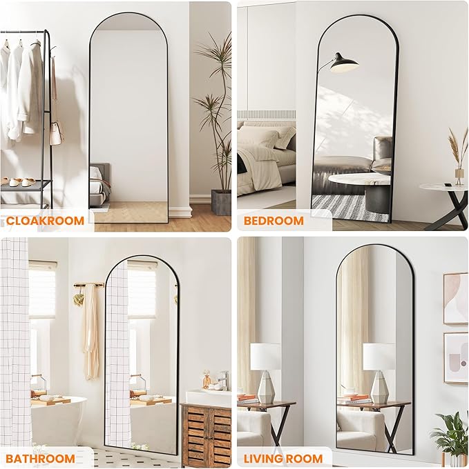 TRAHOME Full Length Arched Mirror, 70"x24" Standing Floor Full Body Mirror for Wall with Aluminum Alloy Frame for Bedroom, Living Room, Dressing Room(Black)