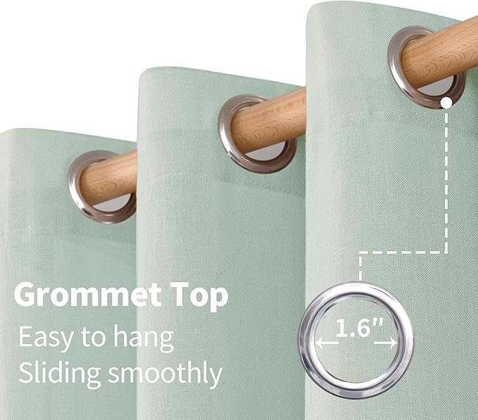 YoungsTex Light Green Linen Semi Sheer Curtains 45 Inch Length, Short Drapes Lightweight with Grommet Light Filtering for Living Room Window, 2 Panels, 52 X 45 Inch