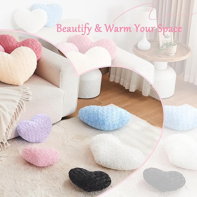 Heart Pillow Pink Throw Pillows, Soft Fluffy Decorative Pillows for Bed Couch Chair, Cute Heart Shaped Room Decor Gifts for Valentine Anniversary Birthday Mothers Christmas (Small, 13"x10")