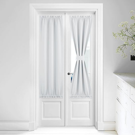NICETOWN Thermal Door Blinds for Living Room Window, Privacy Room Darkening Insulated French Door Curtains for Kitchen Patio Sidelight Curtains with Tieback, 25" W x 64" L, 1 Piece, Greyish White