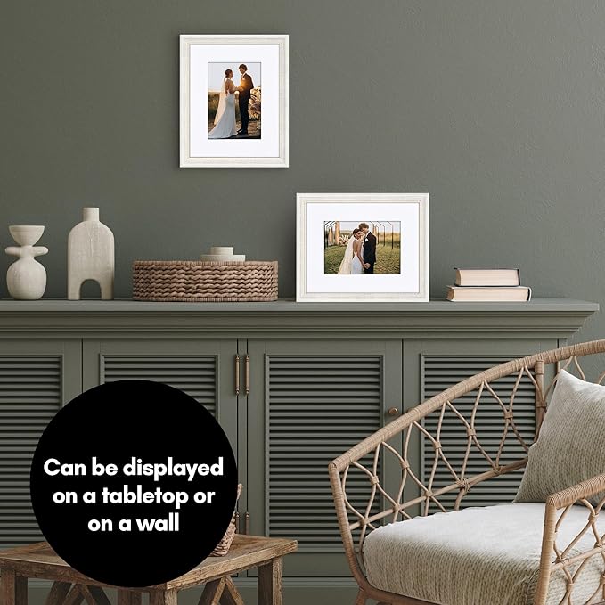 Americanflat Vintage Frames - 8x10 Picture Frame with Beaded Accents and Shatter-Resistant Glass - Use as 5x7 Frame or Display 8x10 Photos Without Mat - Heirloom Collection - White Gold