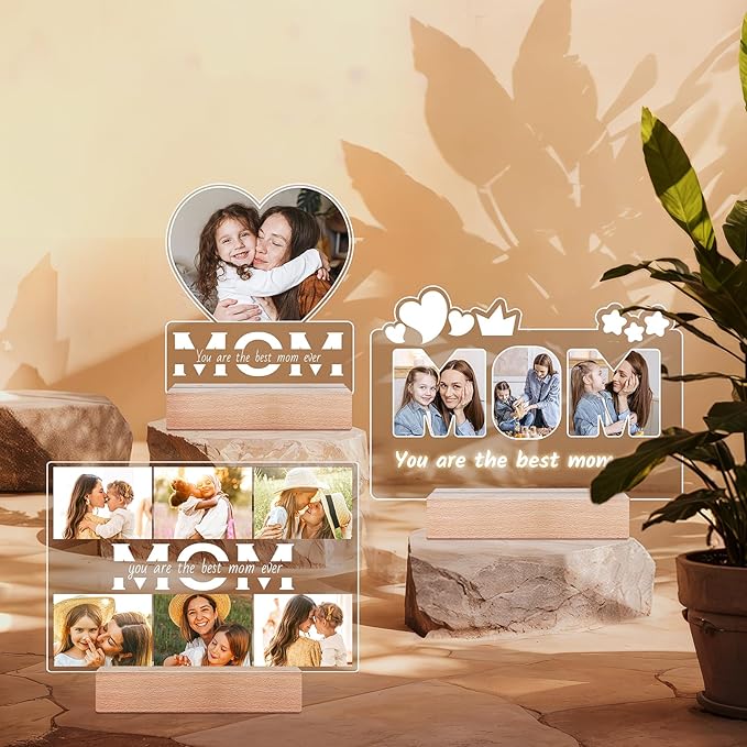 Personalized Gifts for Mom from Daughter and Son, Custom Picture Frames with Photo, Personalized Photo Frame with Night Light, Customized Mom Birthday Gifts