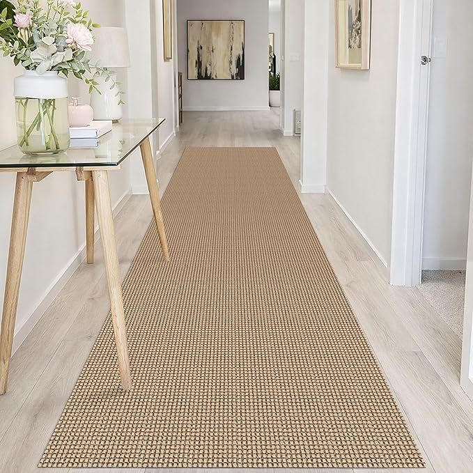 IOHOUZE Washable Runner Rug 3x10 Non Slip Rubber Backed Long Hallway Runner Entryway Runner Indoor, Kitchen Rugs Woven Cotton Floor Carpet for Hall Entrance, Orange/Tan/Brown