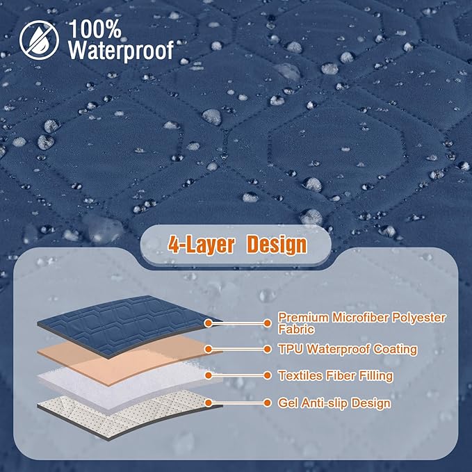 VANSOFY 100% Waterproof Recliner Chair Covers, Recliner Cover Non-Slip Dog Chair Cover Furniture Protector Washable Slipcover with Pocket, Elastic Straps for Pets, Dogs(Ocean Blue, 25")