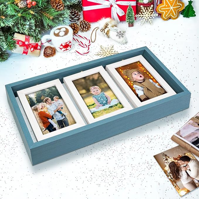 ZEEYUAN 4x6 Picture Frame Wooden Double Side Rotating 4x6 Photo Frame Rustic Collage Frame for 4X6in Pictures, Multiple Family Picture Frame for Desktop