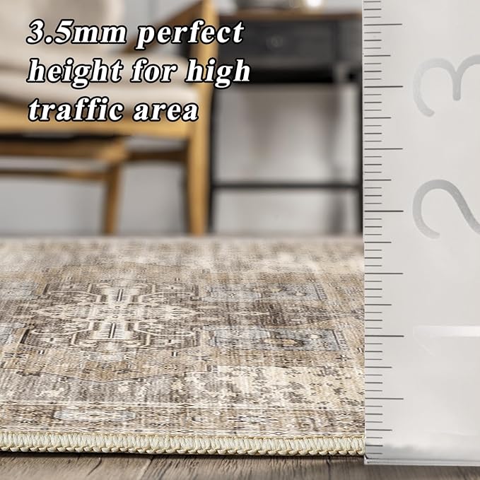 RUUGME Washable 3X12 Runner Rugs - Large Boho Rugs for Living Room Stain Resistant Carpet Vintage Tribal Rugs for Bedroom Kitchen Bathroom Non Slip Backing Home Decor Floor Decoration Mat 3X12 Beige
