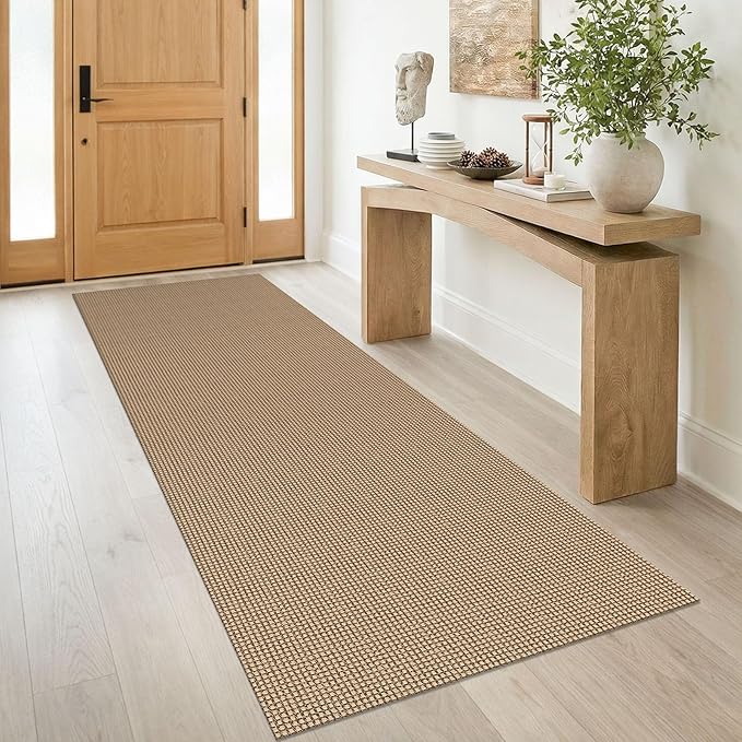 IOHOUZE Washable Runner Rug 3x8 Non Slip Rubber Backed Wide Hallway Runner Entryway Runner Indoor, Woven Kitchen Rugs Cotton Floor Carpet for Hall Entrance Bedroom, Orange/Tan/Brown