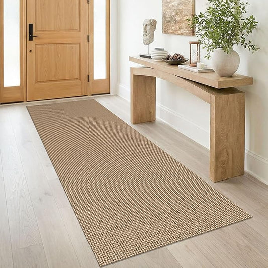 IOHOUZE Washable Runner Rug 3x8 Non Slip Rubber Backed Wide Hallway Runner Entryway Runner Indoor, Woven Kitchen Rugs Cotton Floor Carpet for Hall Entrance Bedroom, Orange/Tan/Brown