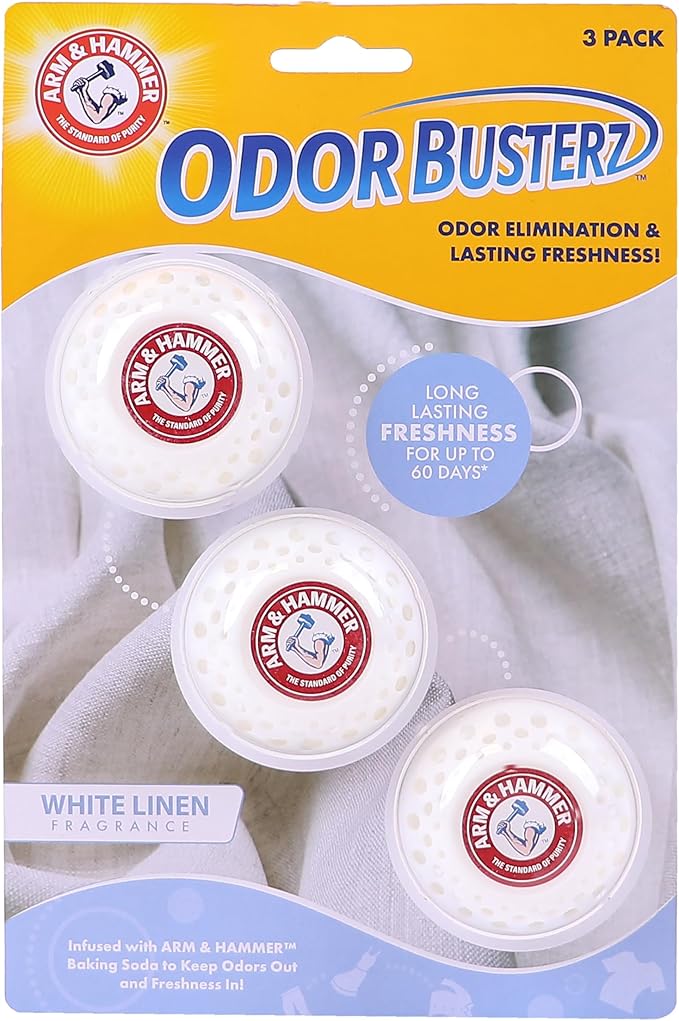 Arm & Hammer OdorBusterz?? Odor Eliminator Balls, White Linen, 3 Count ?€? Baking Soda Odor Control for Closets, Drawers, Hampers & Small Spaces