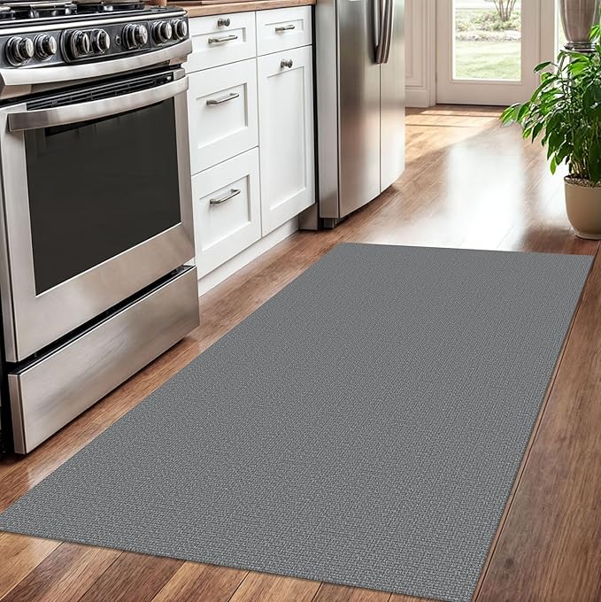KOZYFLY Washable Entryway Rug 3x5 Ft Area Rugs Cotton Rubber Backed Throw Rugs Indoor Door Mat Kitchen Rugs Braided Floor Carpet for Front Entrance Kitchen Living Room, Grey