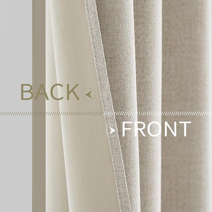 MIULEE Linen Curtains for Bedroom 100% Blackout Thermal Insulated Birch Grommet Room Darkening Curtains & Drapes for Living Room Nursery 52 x 63 Inch (2 Panels)