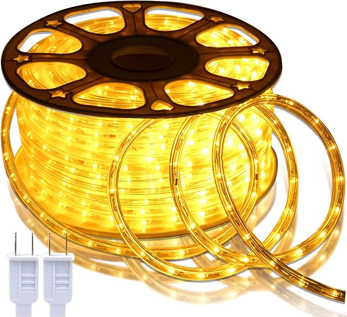 SURNIE 150FT LED Rope Lights Outdoor: Waterproof Flexible 110V 3000K Warm White LED String Light - Cuttable Connectable Clear Lighting Tube for Indoor Stairs Patio Garden Party Decor, Not Flat Strip