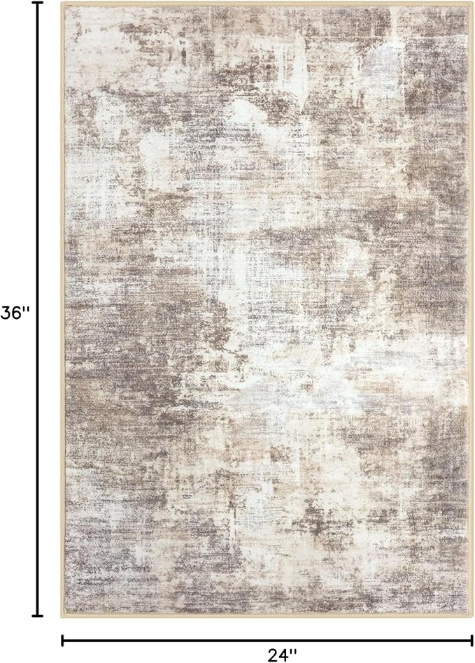 IOHOUZE Small Abstract Area Rug 2x3 Ft Entryway Rugs Washable Door Mat Indoor Entrance, Rubber Backed Throw Rugs, Printed Faux Wool Non Slip Floor Carpet for Foyer Front Door Sink, Beige Brown