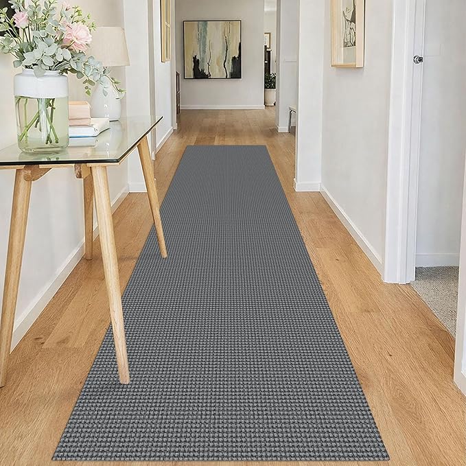 IOHOUZE Washable Runner Rug 2.6x10 Non Slip Rubber Backed Long Hallway Runner Entryway Runner Indoor, Kitchen Rugs Woven Cotton Floor Carpet for Hall Entrance, Dark Grey