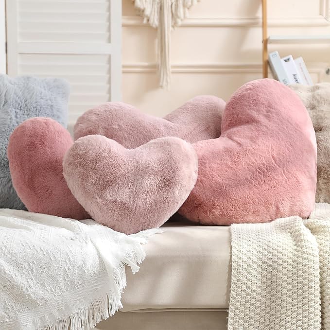 EastTree Heart Pillows, Dusty Pink Heart Shaped Pillows, Ultra Soft Extra-Large Fluffy Pillows, Love Throw Pillows Gifts, Women Girls Living Room Decor 15x18 Inch