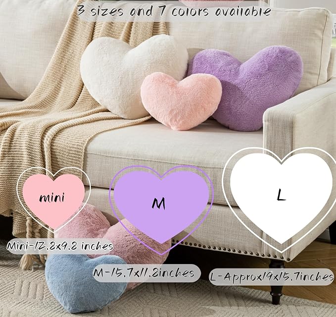 Heart Pillow 19.6X15.7in Large Heart Shaped Throw Pillows Super Soft Faux Rabbit Fur Heart Throw Pillow Outdoor Indoor Decorative Pillows