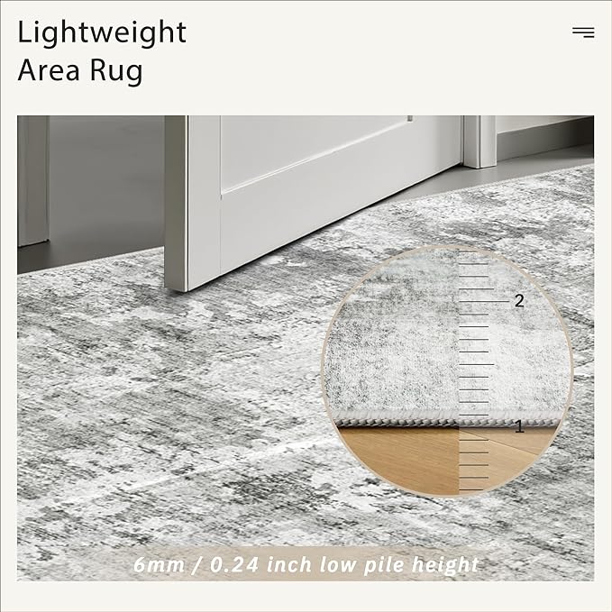 Soalmost Abstract Rug 5x7 Machine Washable Area Indoor Grey White Low Pile Non-Slip Foldable Thin Accent Rugs for Bedroom Living Room Dining Room