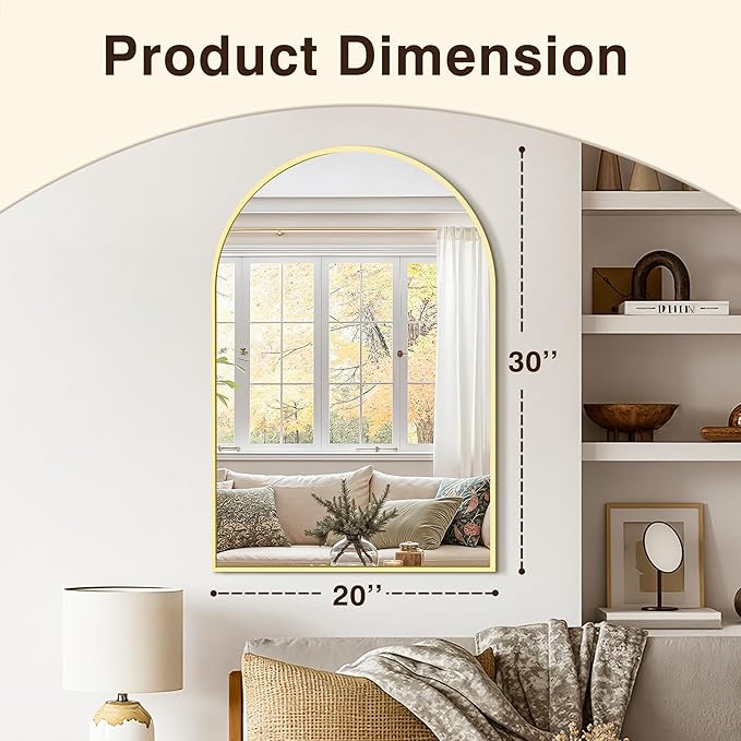 Vanity Bathroom Mirror for Wall, 2 Pack 30"x20" Arched Bathroom Mirror for Over Sink, Arched Metal Frame for Bedroom, Living Room, Entryway, Hanging or Leaning, Gold