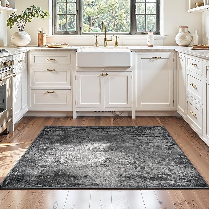 Entryway Rug 3x6 Black Bedroom Area Rug Washable Non Slip Abstract Boho Rugs for Indoor Entry, Kitchen, Classroom, Bathroom, Kids Girls Room, Office, College Dorm Small Carpet