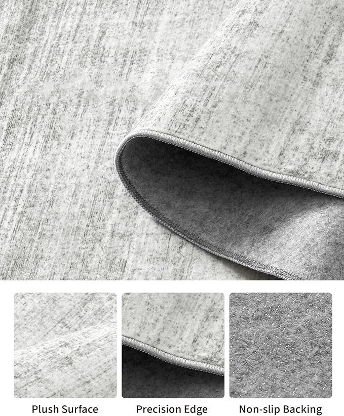 Art&Tuft Non-Slip Runner Rug - 2'6"x12' Runner Rug Washable Low-Pile Rugs Runners, Soft Distressed Carpet Runner for Bedroom Bathroom Kitchen Laundry Living Room, Grey