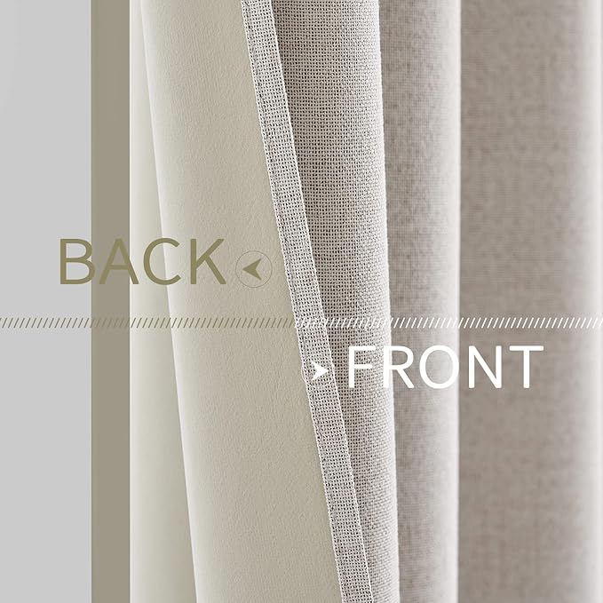 MIULEE 100% Blackout Linen Textured Curtains for Bedroom Solid Thermal Insulated Ivory Grommet Room Darkening Curtains & Drapes Luxury Decor for Living Room Nursery 52 x 63 Inch (2 Panels)