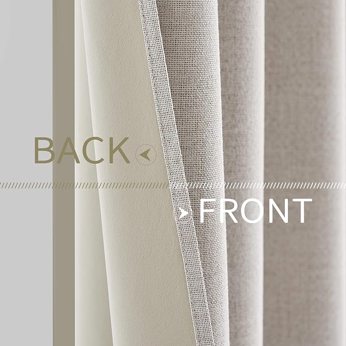MIULEE 100% Blackout Linen Textured Curtains for Bedroom Solid Thermal Insulated Ivory Grommet Room Darkening Curtains & Drapes Luxury Decor for Living Room Nursery 52 x 94 Inch (2 Panels)