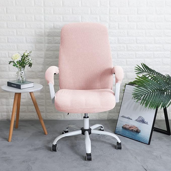 FORCHEER Office Chair Cover with Armrest Covers Pink Water-Resistant Jacquard Covers for Office Executive Chair and Arms Large Washable
