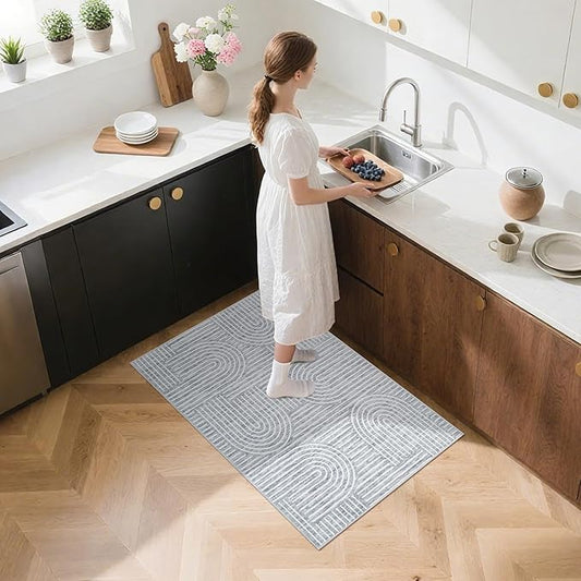 Washable Rug 2x3 Area Rugs for Entryway, Abstract Rug for Bedroom, Soft Rainbow Non Slip Small Area Rug with Rubber Back, Low Pile Stain Resistant Boho Geometric Carpet for Dining Room, Ash