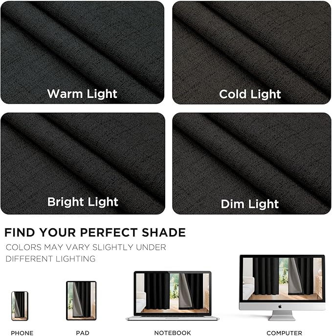 Joydeco Blackout Curtains for Bedroom - 100% Light Blocking 2 Panels Set Black Drapes 66" W x 108" L, Thermal Insulated Room Darkening Curtains, Linen Textured for Living Room, Rod Pocket & Back Tabs