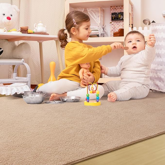 Soft Rugs for Living Room 4x6 Beige, Minimalist Area Rug for Bedroom Nursery Dining Table Dorm, Throw Rugs for Men Boys Girls Kids Room Indoor Floor Carpets