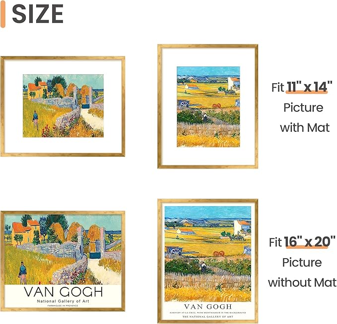 upsimples 16x20 Picture Frame, Display Pictures 11x14 with Mat or 16 x 20 Without, Wall Hanging Poster Frame, Bronze, 1 Pack