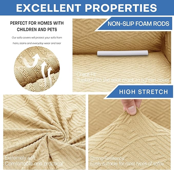 XINEAGE 2026 New 1 Piece Couch Covers for 3 Cushion Couch (79"-91") Stretch Sofa Cover Slipcover Pet Friendly Soft Washable Furniture Protector with Elastic Bottom for Kids,Dog (Sofa, Beige)