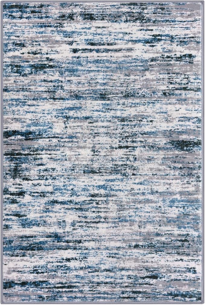 Lansny Modern Abstract Small Area Rug Indoor 3x5 Washable Rug Non-Slip Soft Entryway Rug Grey Blue White Kitchen Mats Thin Print Faux Wool Floor Carpet Throw Rugs for Entrance Bedroom Home Decor