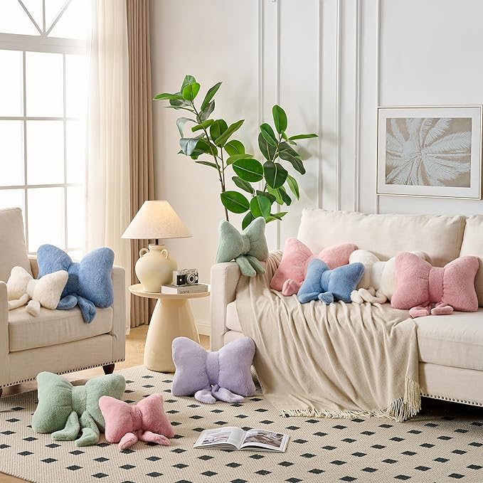 XIAIJIA Bowknot Throw Pillows Bow Decorative Pillow Aesthetic Home Decor Knot Plush Pillows Soft Seat Cushions Cute Throw Pillow for Couch Bow Room Decor