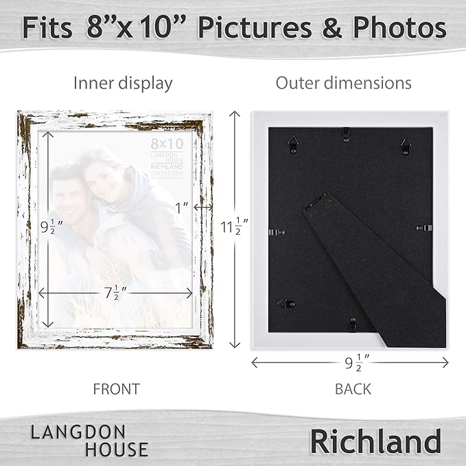 Langdon House 8x10 Picture Frames (Distressed White, 6 Pack) Farmhouse Style, Richland Collection