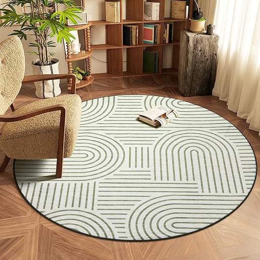 ROYHOME Washable Rug 4ft Area Rugs for Living Room, Abstract Rug for Bedroom, Soft Rainbow Non Slip Throw Rugs with Rubber Back, Low Pile Stain Resistant Boho Geometric Carpet for Dining Room,Green
