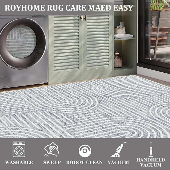 Modern Rug 2x6 Runners for Hallways, Abstract Kitchen Runner Rugs Non Slip Bath Runner, Rainbow Washable Runner Rug for Bedroom, Soft Long Rugs for Entryway Bathroom Laundry Dorm, Ash