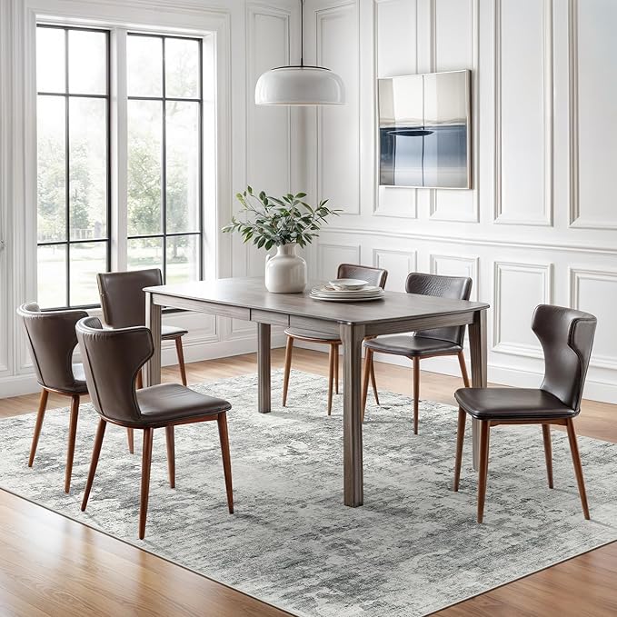 Soalmost Abstract Rug 5x7 Machine Washable Area Indoor Grey White Low Pile Non-Slip Foldable Thin Accent Rugs for Bedroom Living Room Dining Room