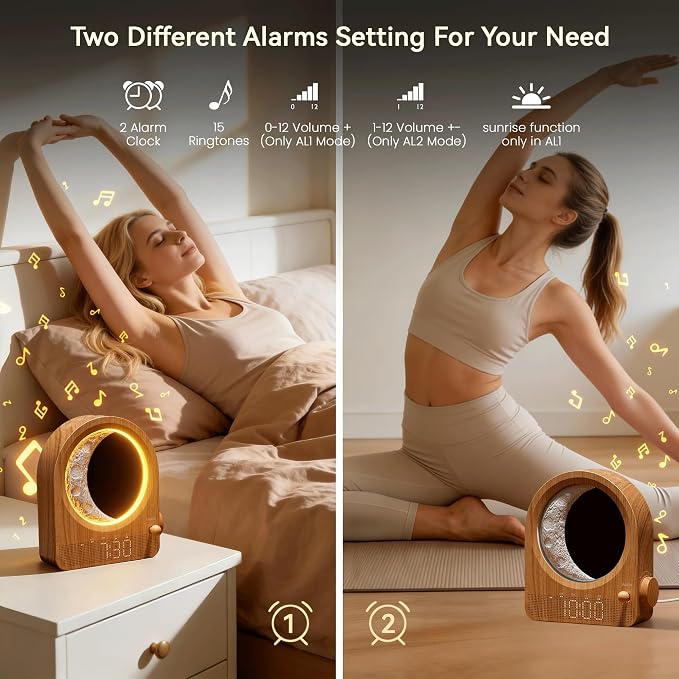 blonbar Dual Alarm Clock for Heavy Sleepers, Dimmable Moon Lamp Gifts - Image 4