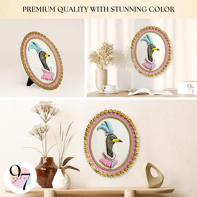 97 Decor Vintage Goose Decor For Home Kitchen - Pink Ovall Wall Art, Handcrafted Wall Sculptures For Living Room Decorations, Unique Walls Pediments For Girls Bedroom, Nursery