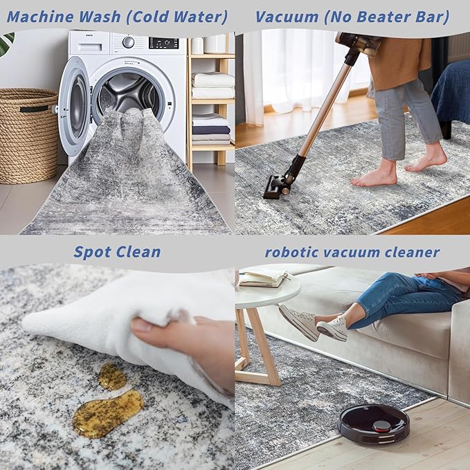 3x20 ft Extra Long Hallway Runner Rug - Non-Slip Washable Floor Runner with Rubber Backing, Modern Low Pile Thin Wide Carpet for Entryway, Kitchen, Living Room（Blue Grey, 3x20）