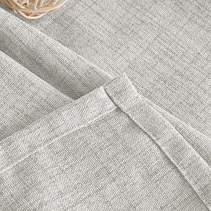 YoungsTex Light Grey Linen Curtains 45 Inch Length for Kitchen Bathroom Window, Short Semi Sheer Drapes with Bronze Grommet Light Filtering for Living Room Bedroom, 42 X 45 Inch, 2 Panels