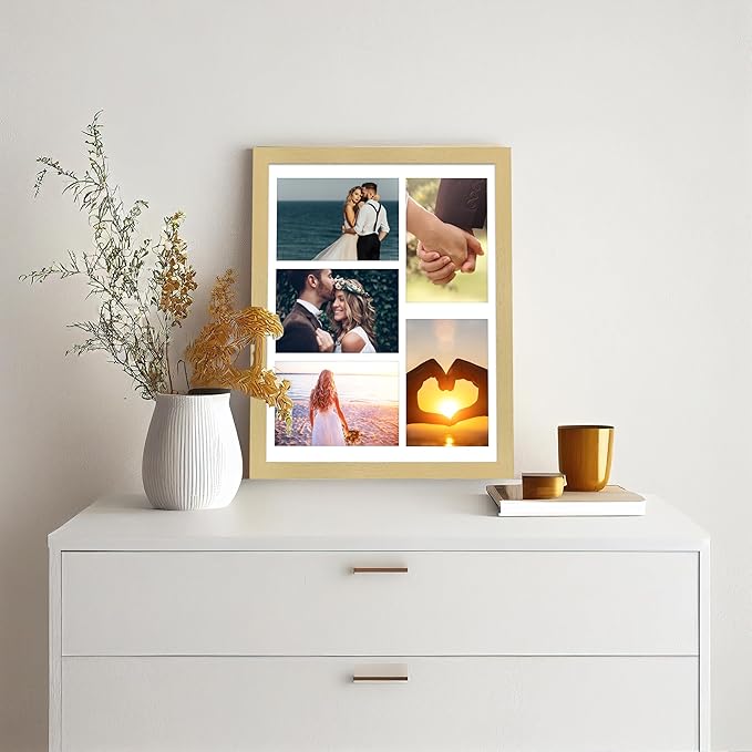 VIOLABBEY 11x14 Collage Picture Frame,Fits Five 4x6 Photos with Mat or One 11x14 Pictures without Mat for Wall or Tabletop,Picture Frames Collage Wall Decor, 4x6 Picture Frame Collage with Stand Gold