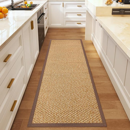 YDKGL Washable Hallway Runner Rug 2x6 Jute Like Kitchen Runner Mat Rugs Non Slip, Woven Soft Entryway Farmhouse Runner Boho Floor Carpet for Indoor Laundry Hall Backdoor Bedroom Living Room, Brown