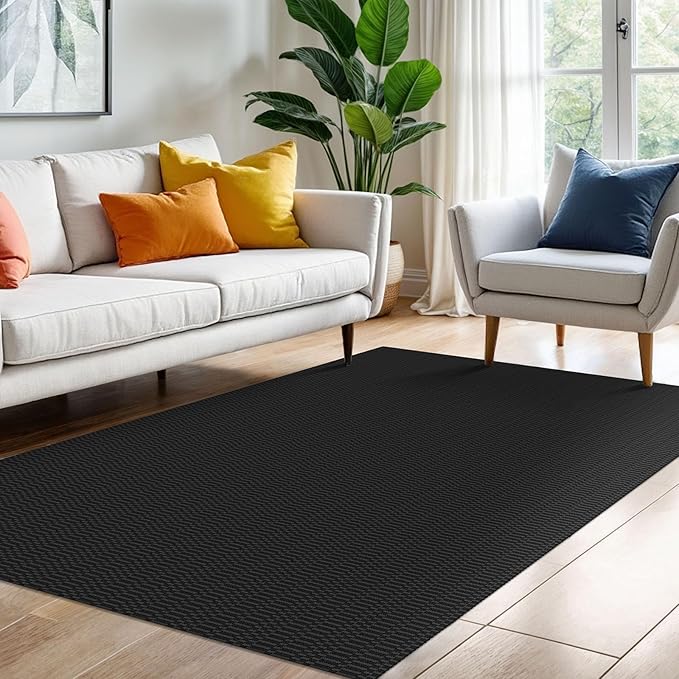 KOZYFLY Washable Area Rug 4x6 Ft Rubber Backed Rugs for Entryway Bedroom Throw Rugs Boho Entry Rug, Cotton Braided Floor Carpet for Dining Room Living Room, Black/Grey