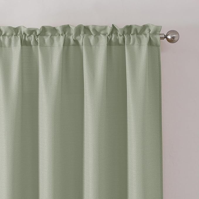 Chyhomenyc Bennett Light Green Window Valance, Faux Linen Slub Textured Semi Sheer Small Kitchen Cafe Valance, 30Wx14L, 2 Piece
